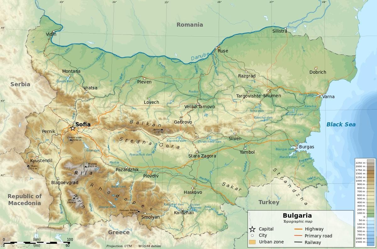 harta de Bulgaria geografie